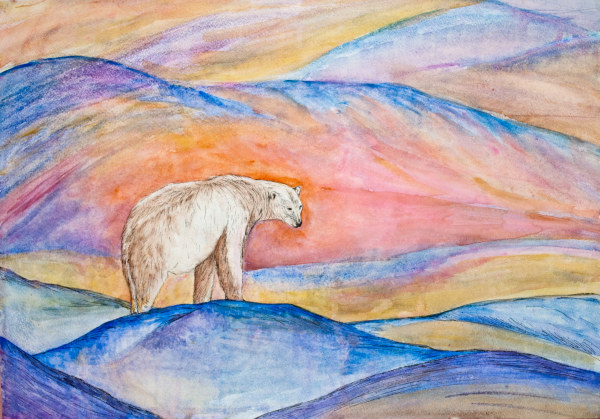 Белый медведь в разноцветных льдах